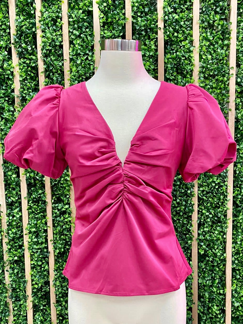Classy V Neck Puff Sleeve Top
