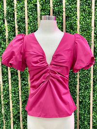 Classy V Neck Puff Sleeve Top