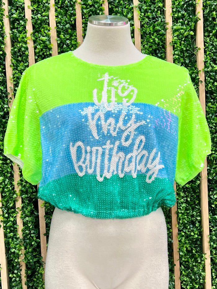 Sequin Happy Birthday Block Bubble Top