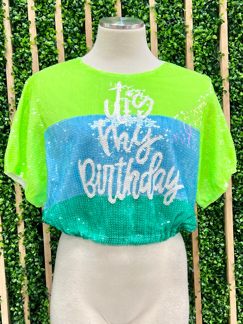 Sequin Happy Birthday Block Bubble Top