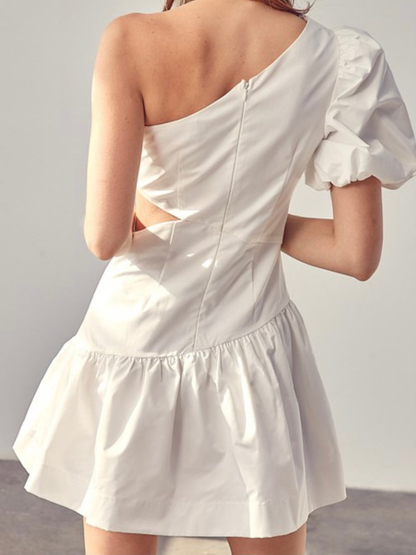 Chic Off White One Shoulder Cutout Dress