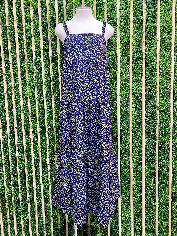 Exquisite Navy Olive Square Neck Midi Dress