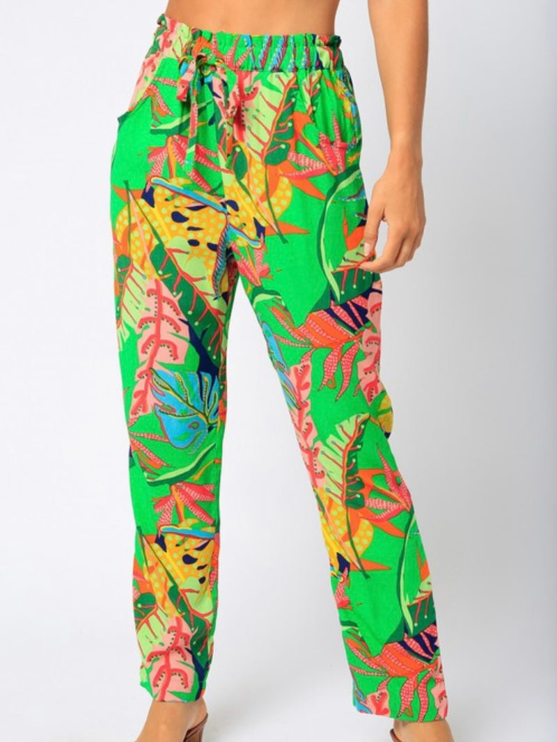 Green Tropical Print Pant