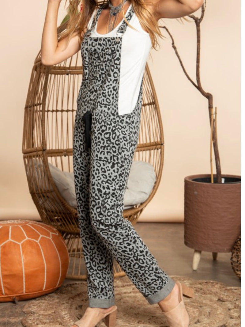 Charcoal Leopard Printed Overall Jumspuit