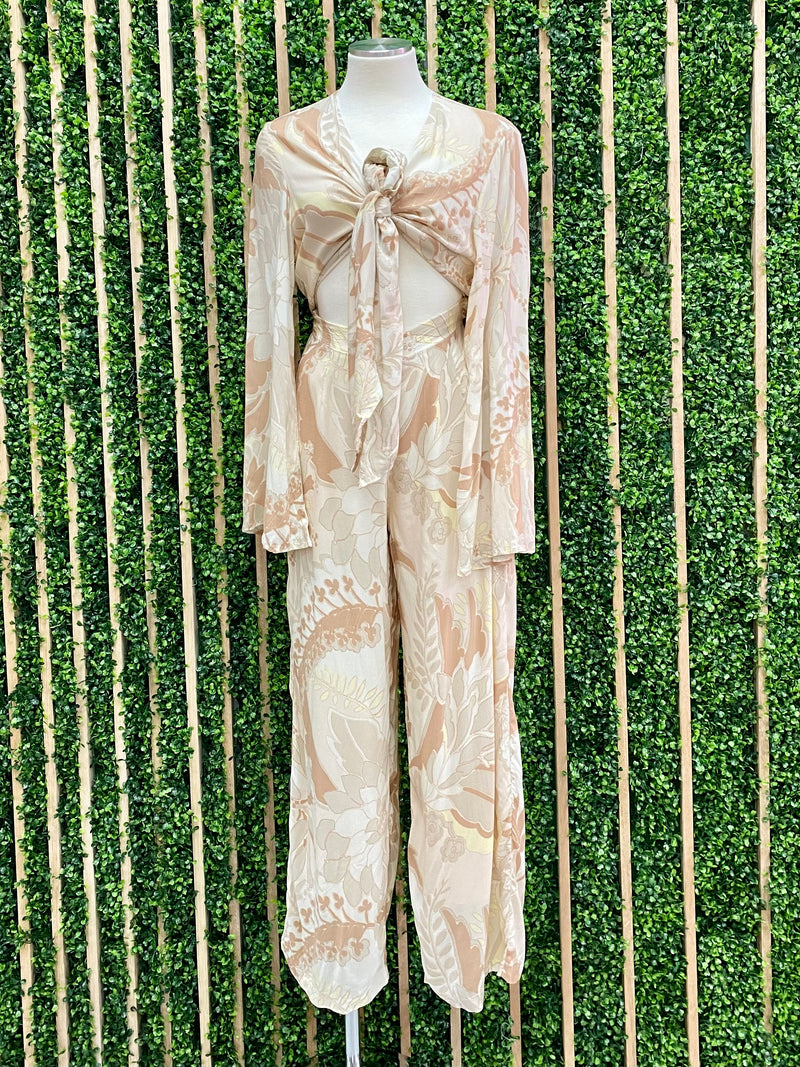 Almond Floral Cutout Jumpsuit