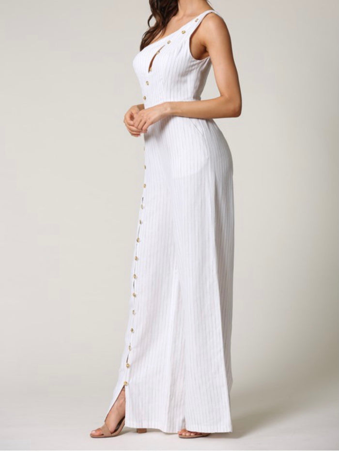 Striped Keyhole One Shoulder Jumpsuit