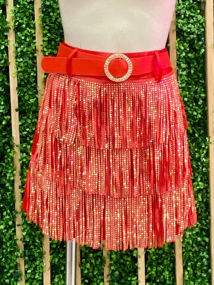 Red Studded Finge Skirt