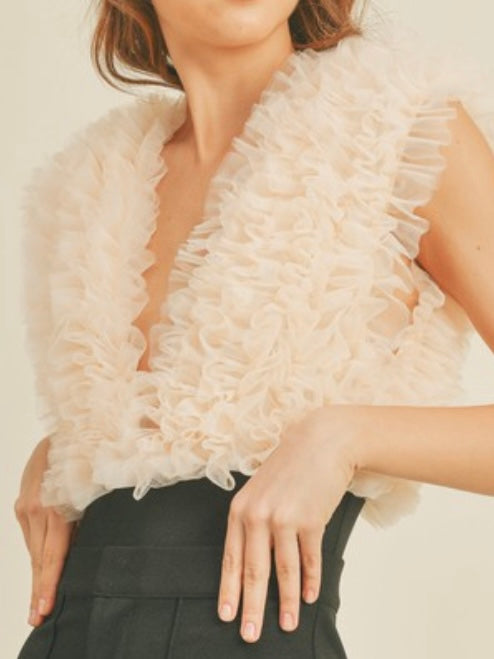 Vanilla Tulle V Neck Bosysuit