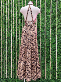 Camel / Black Halter Maxi Dress