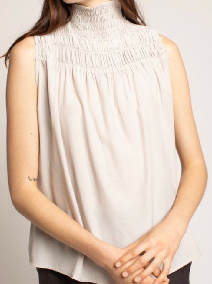 Sand Smocked Sleeveless Top