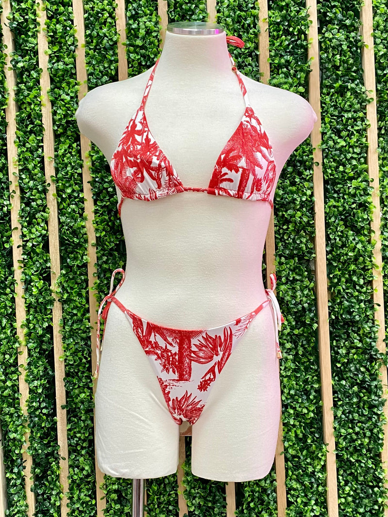 Red Tropical Bikini Set