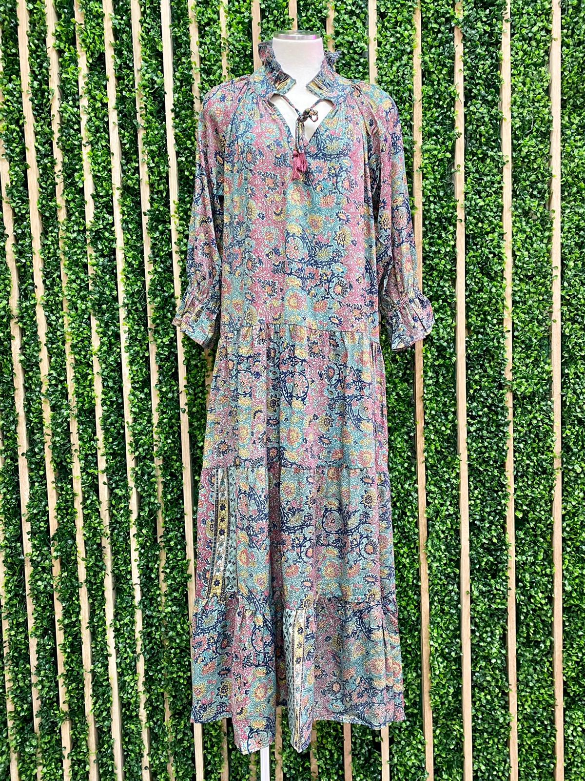 Paisley Print Tiered Maxi Dress