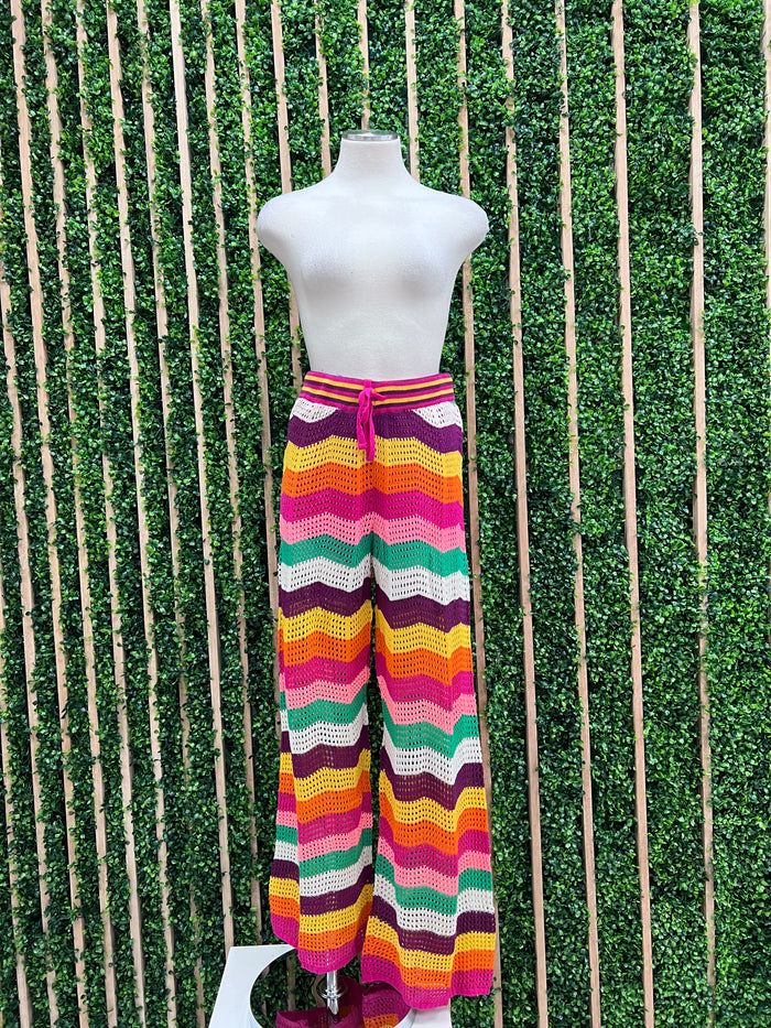 Delicate Bright Stripe Crochet Pant