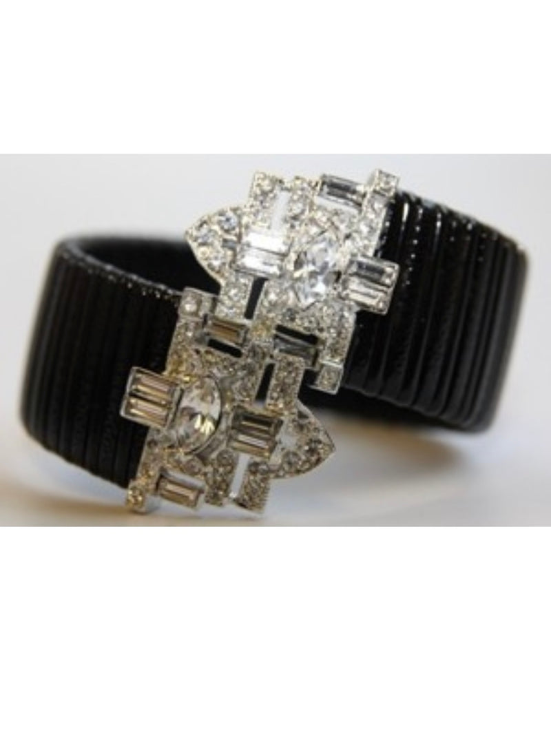 Exquisite Rhodium/Rhinestone Deco Ends Bracelet