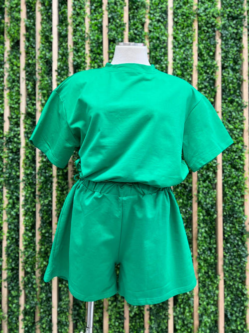Green Casual Cropped Pant Set