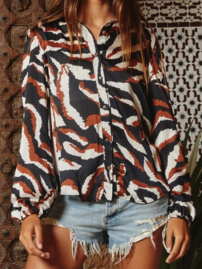 Black Brown Print Blouse