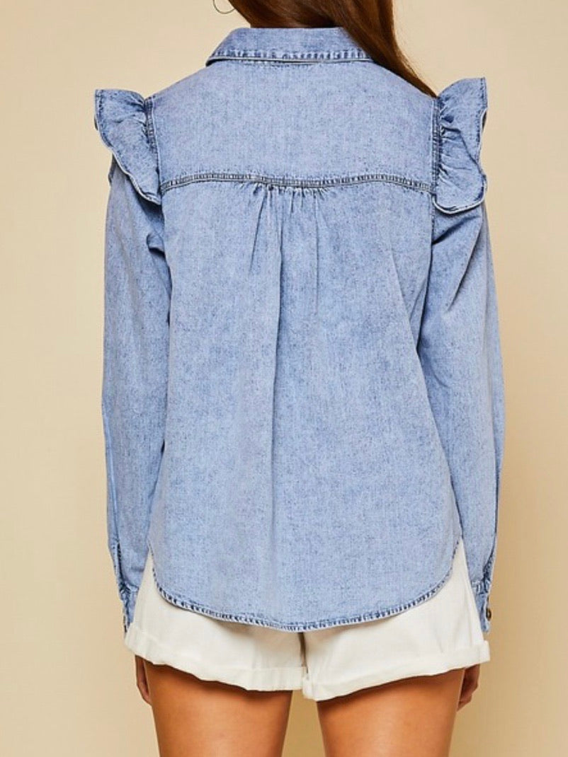 Ruffled Detail Denim blouse