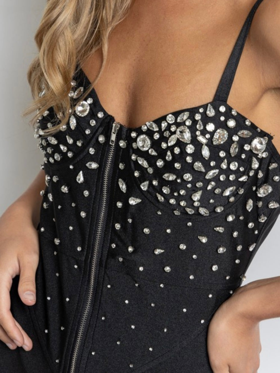 Rhinestone Embellished Black Bodysuit