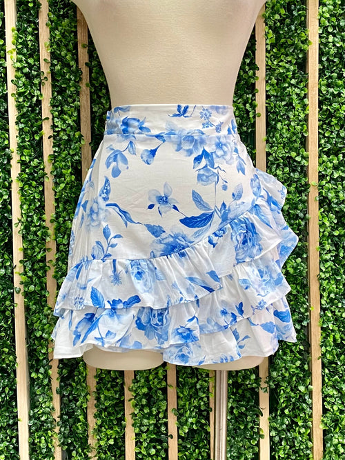 Malibu Blue Print Ruffled Skirt