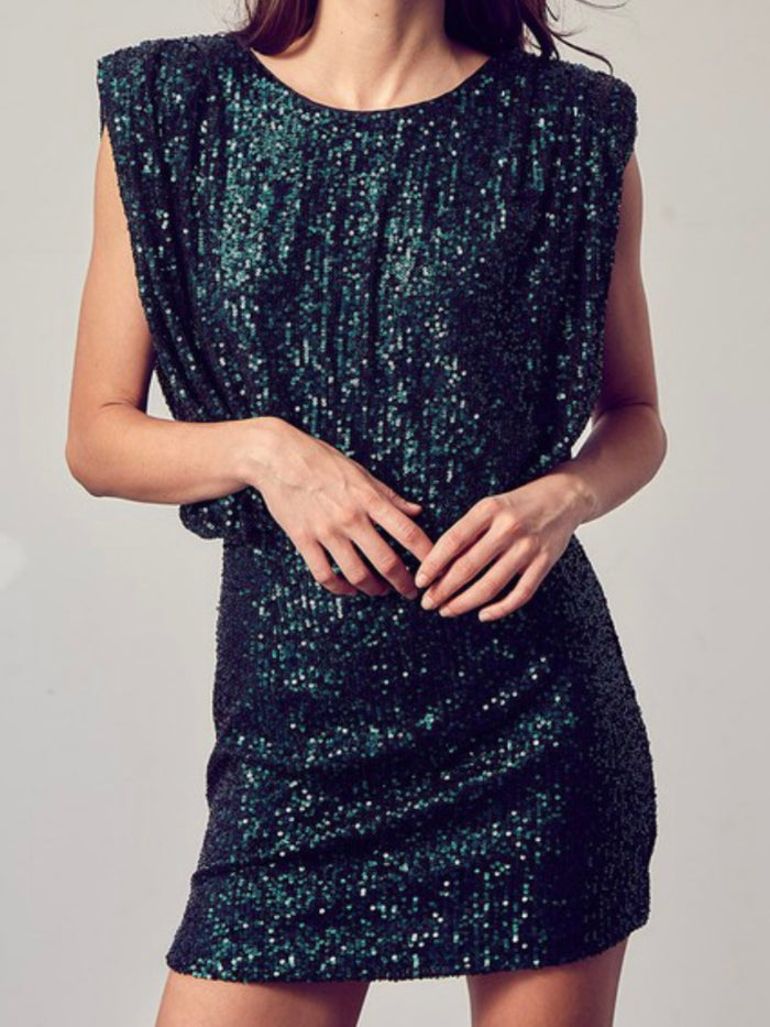Jewel Green Sequin Padded Short Dress