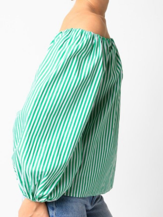 Green Stripe Off SHoulder Top