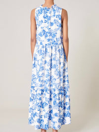 Blue Floral Ruffled Midi Dress