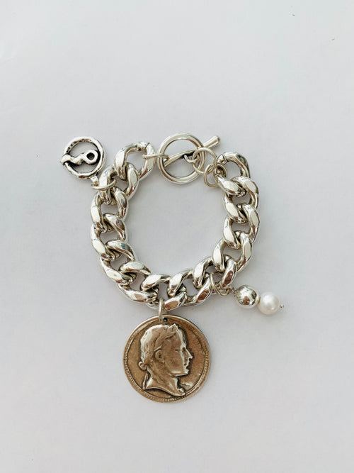 Coin Pearl Link Bracelet