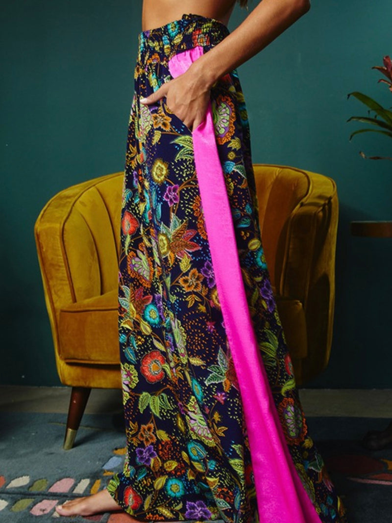 Navy Fuchsia Paisley Wide Leg Pant