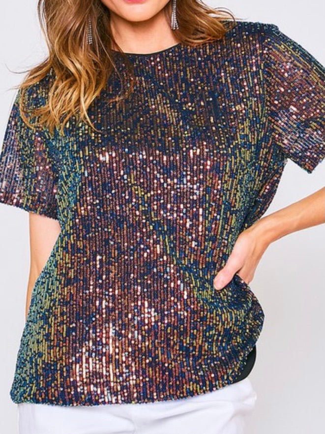 Sequin Round Neck Top