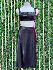 Black Satin Crop Skirt Set