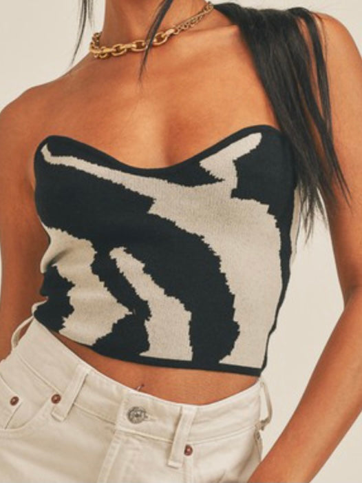 Black Zebra Strapless Crop Top