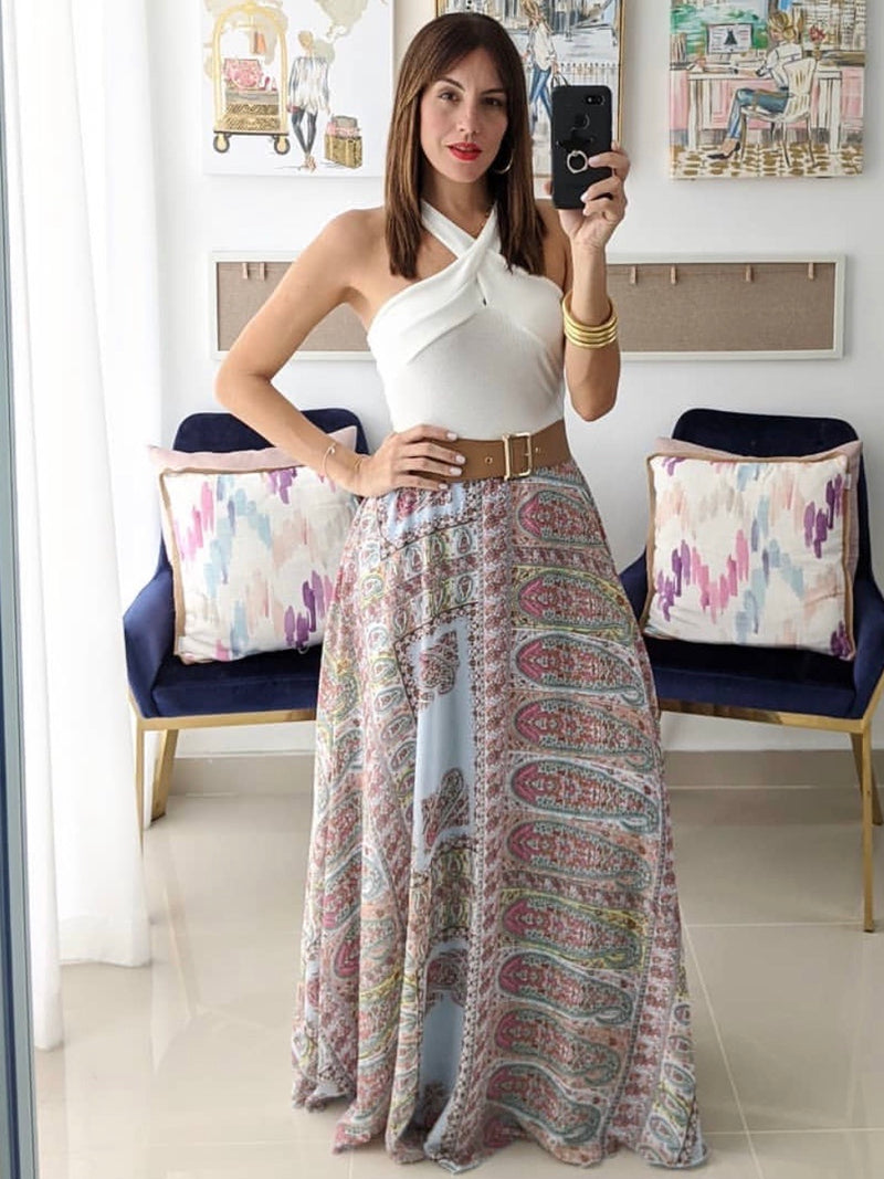 Blue Pink Paisley Maxi Skirt