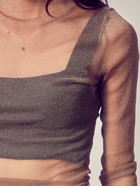 Mock Neck Glitter Mesh Top