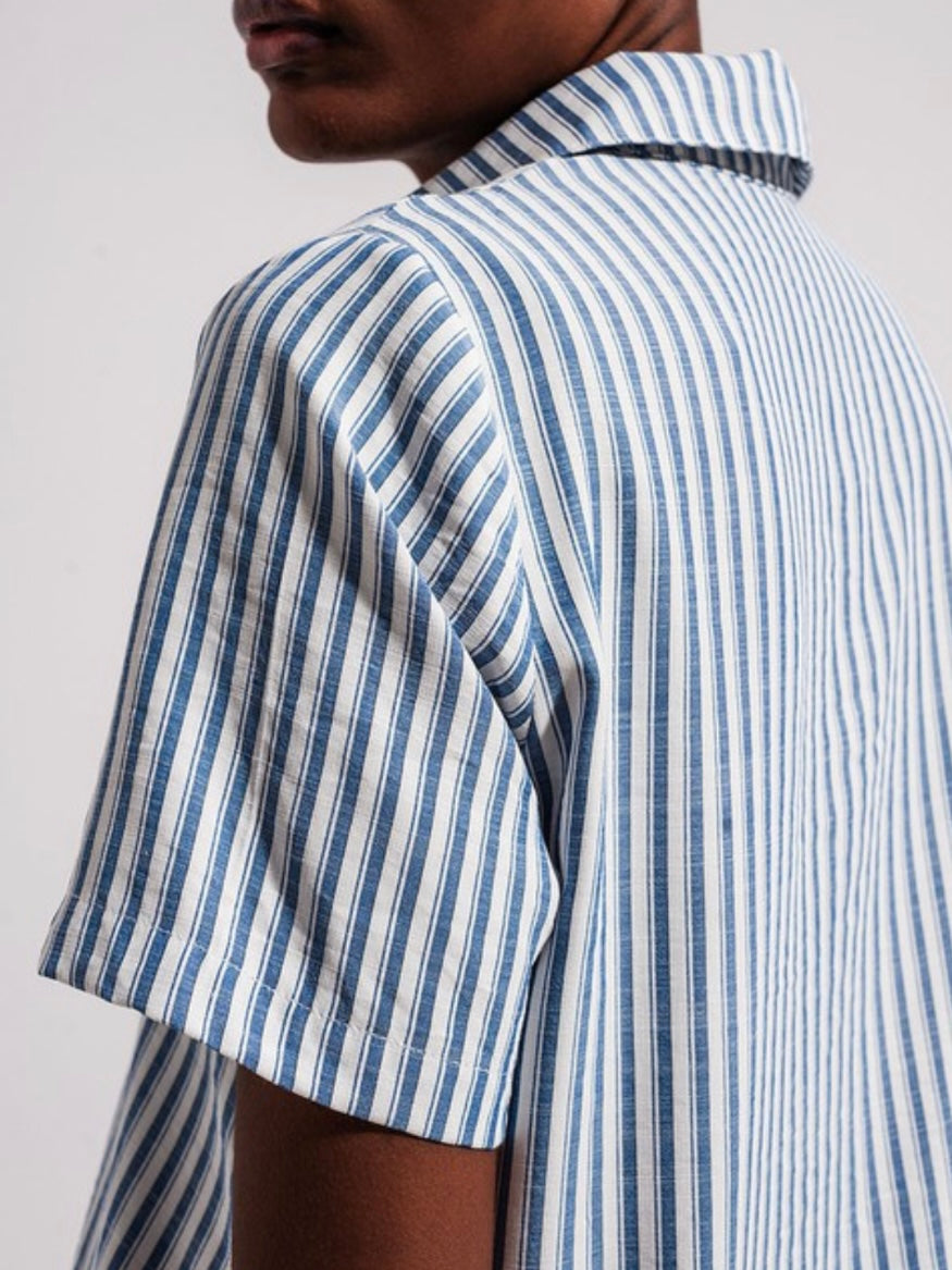 Blue Striped Drop Waist Dress