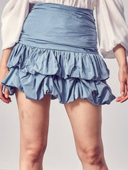 Stone Blue Ruched Mini Skirt