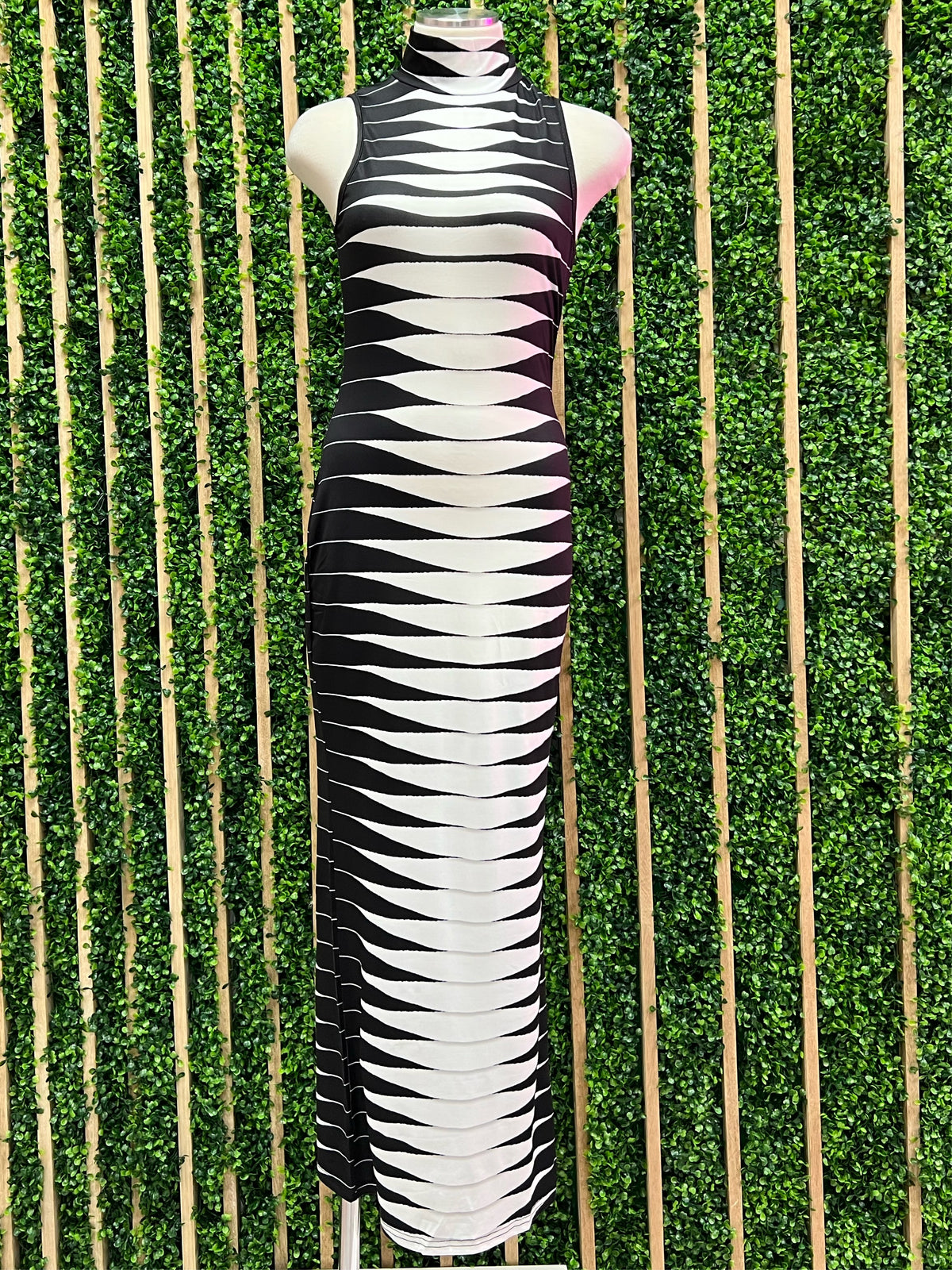 Black White Pattern Bodycon Midi Dress