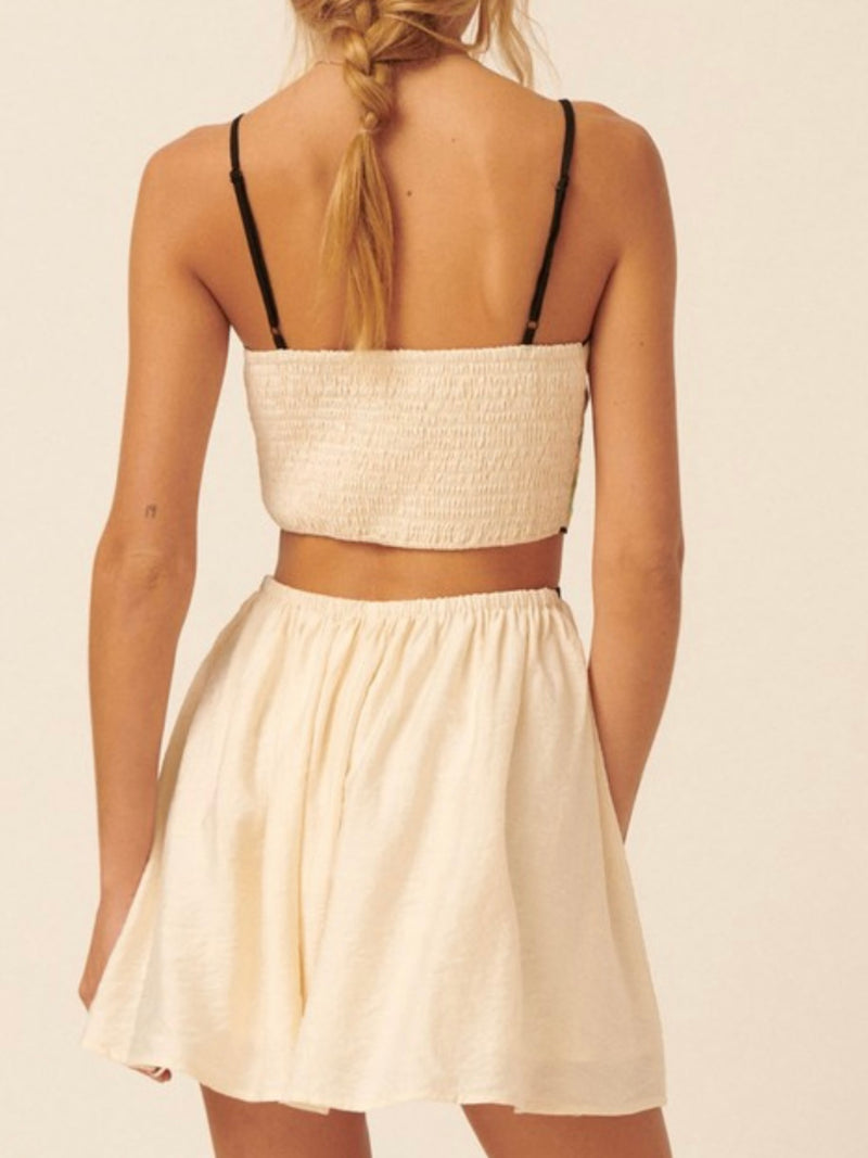 Cream Embroidered Cutout Short Dress
