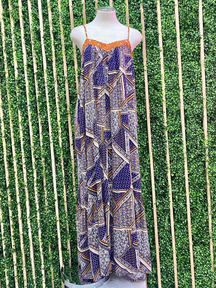 Blue Multi Scarf Print Loose Fit Jumpsuit