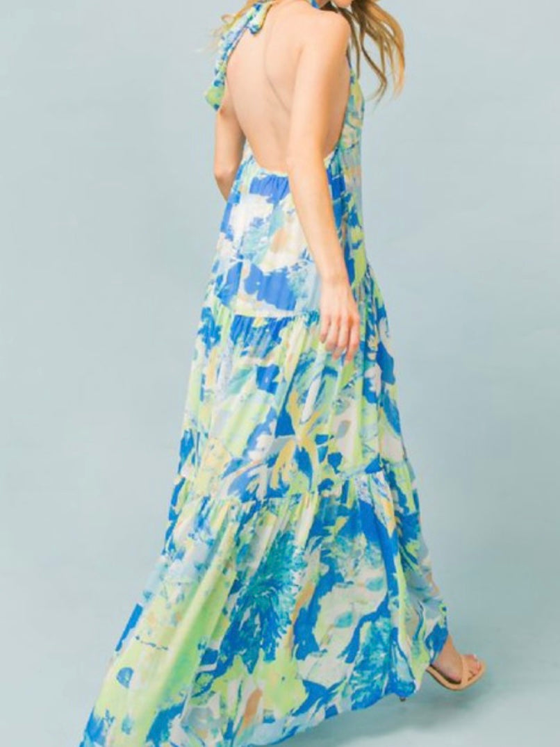 Blue Lime Halter Maxi Dress