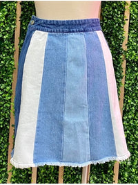 Multi Denim Color Block Short Skirt