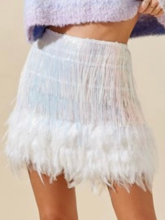 Iridescent Feather Sequin Short Skirt