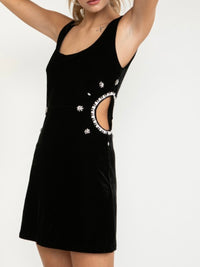 Velvet Cutout Rhinestone Detail Short Dress