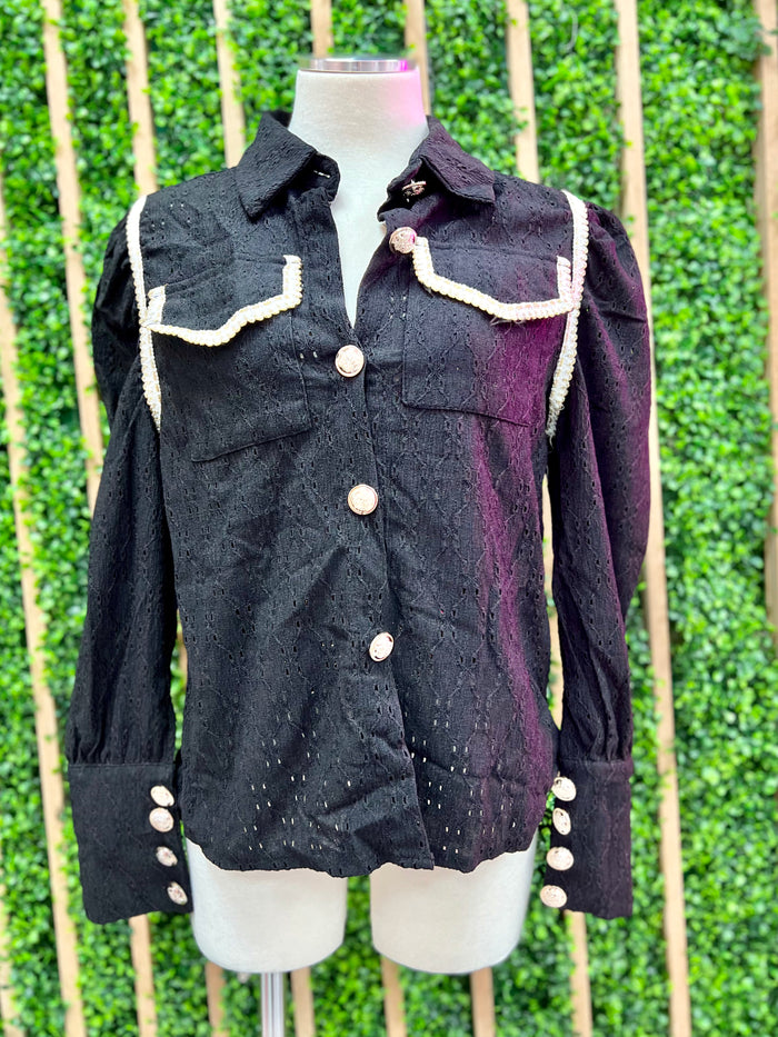 Tweed Detail Lace Blouse