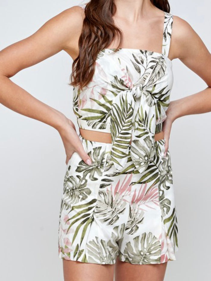 Green Pink Tropical Short Pant Set