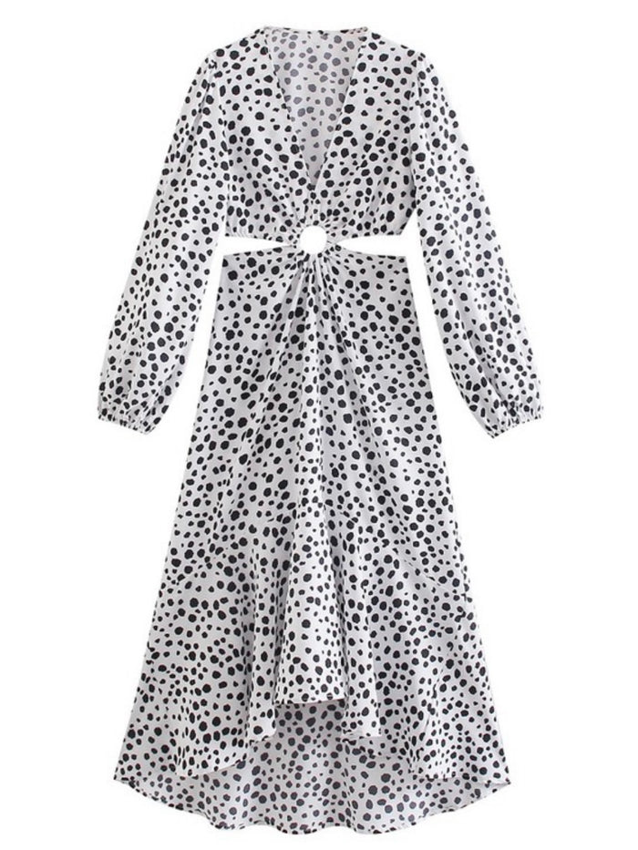 White Polka Dot Cutout Midi Dress