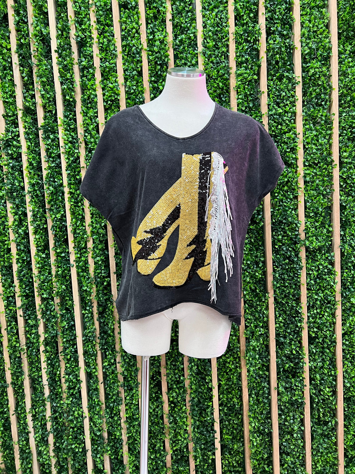 Black Gold Sequin Boots Tee