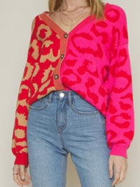 Red Pink Block Leopard Sweater