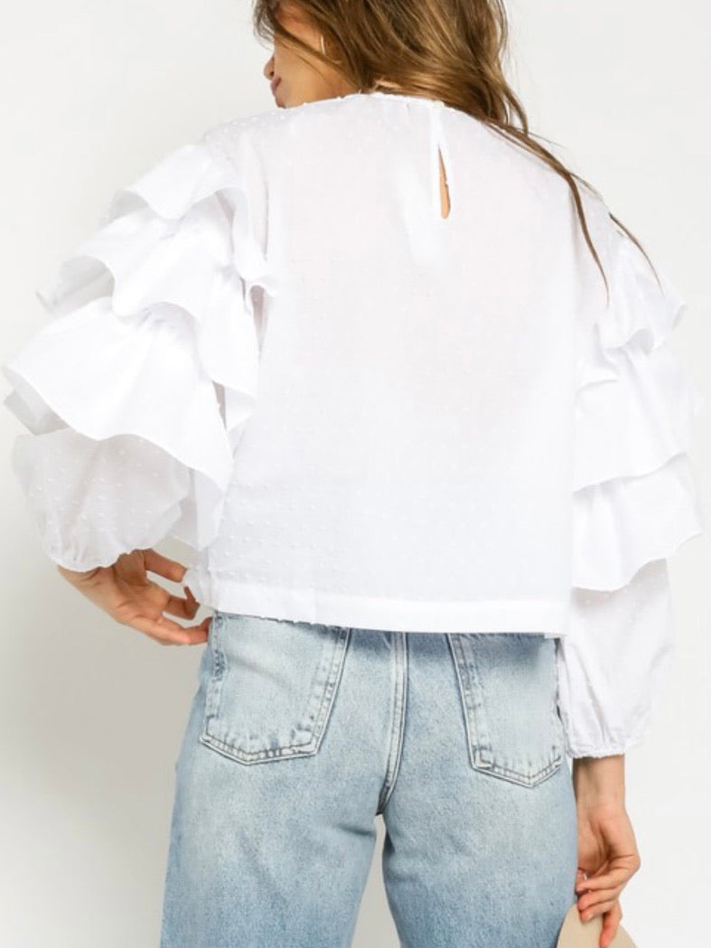 Ruffle Detail Puff Sleeve Top