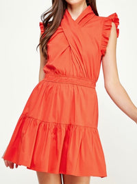Red Cross Neck Short Dress