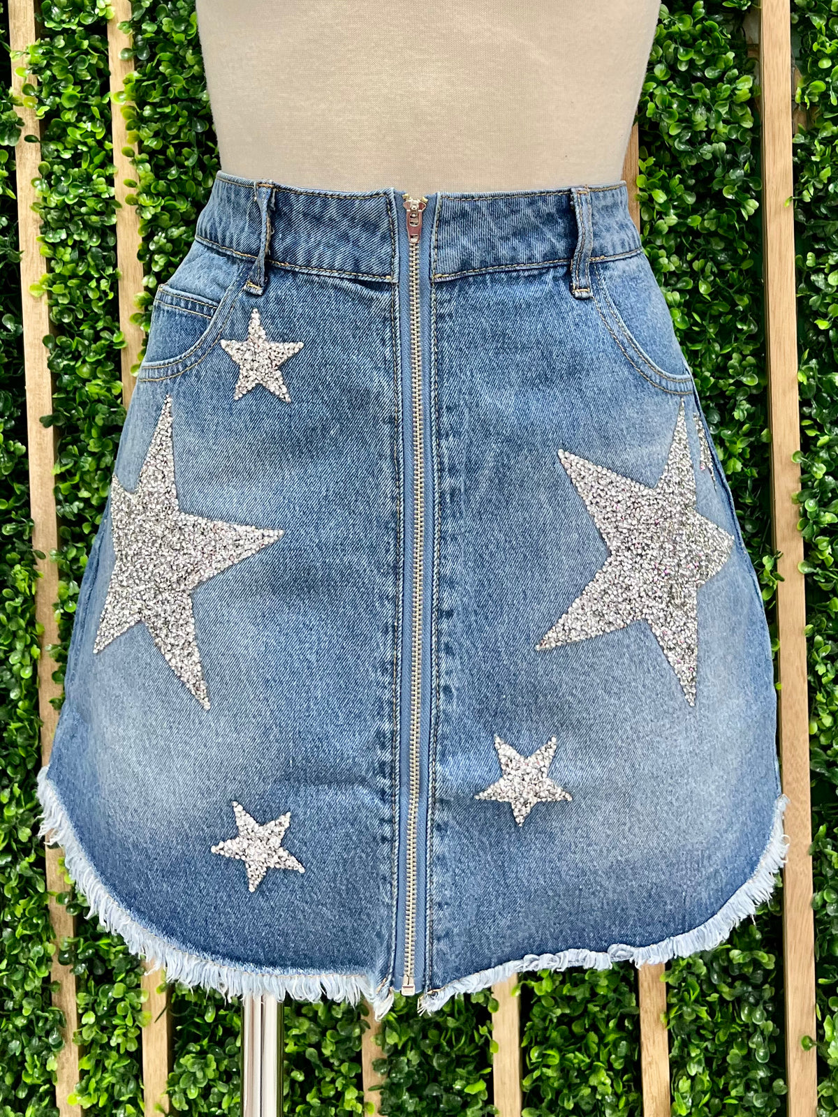 Rhinestone Star Denim Skirt